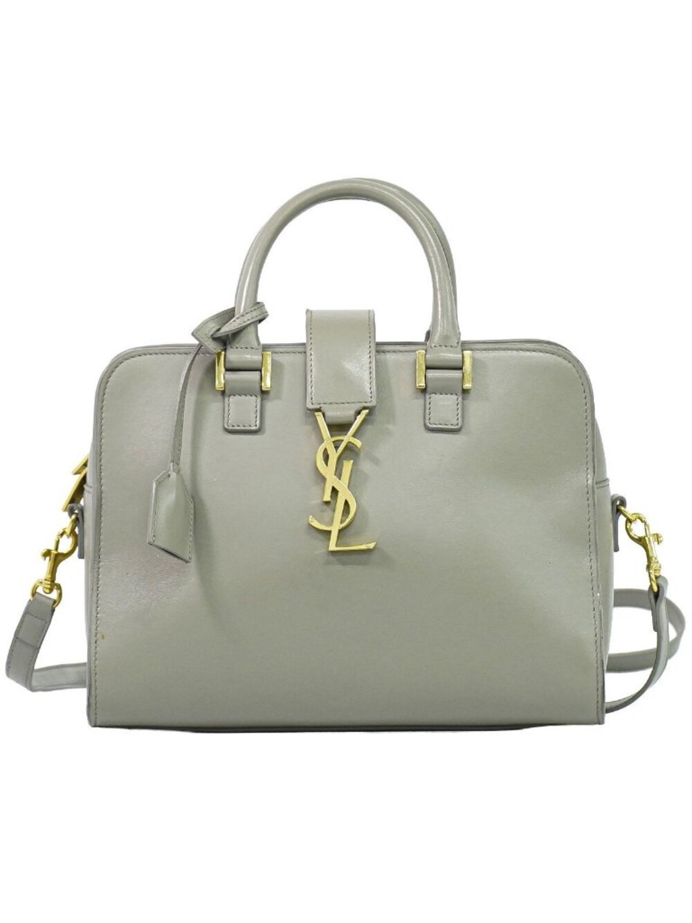 Saint Laurent YSL Baby Cabas 2-Way Shoulder Bag Pochette Leather Gray